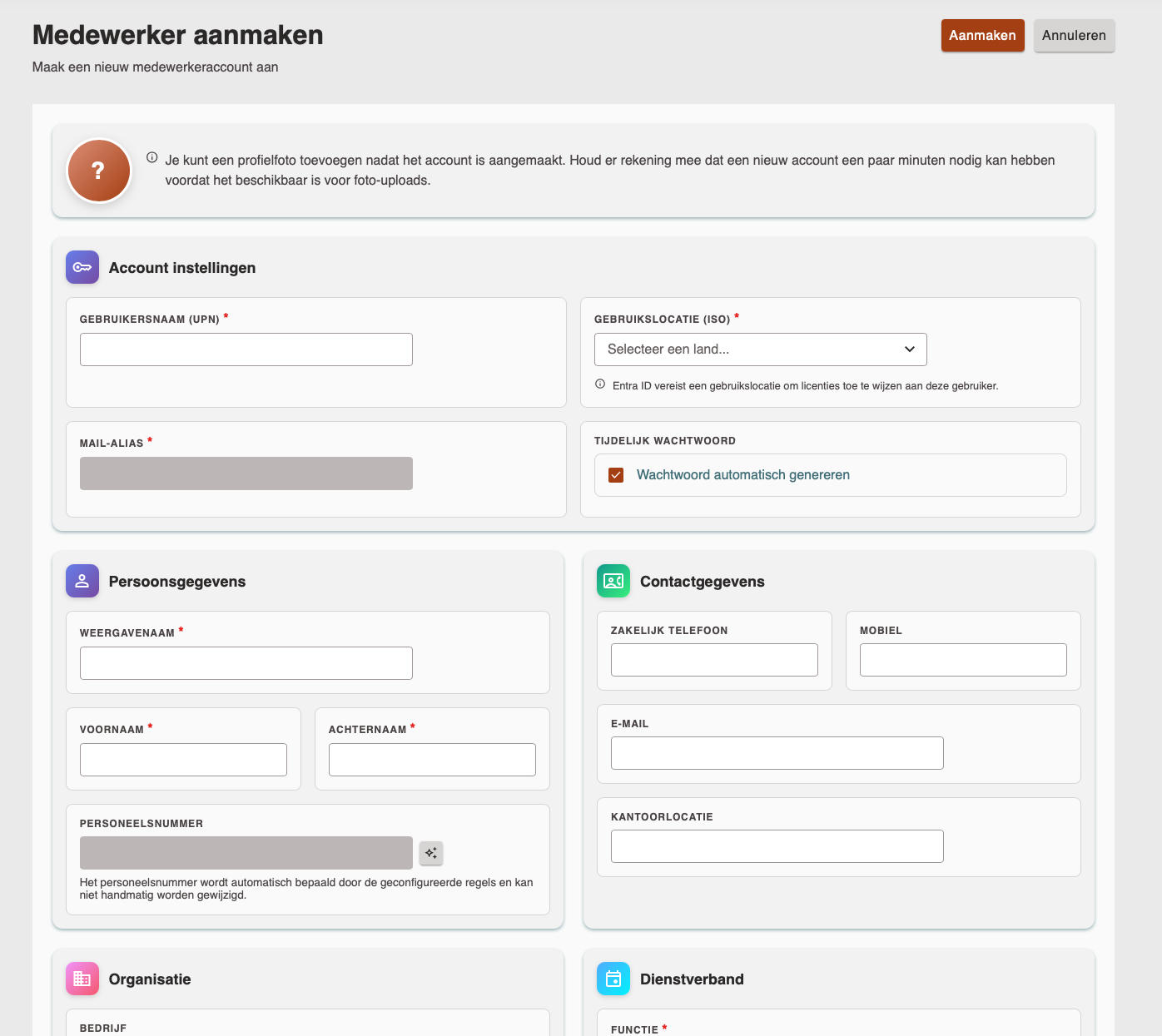 Account aanmaken formulier Account aanmaken formulier