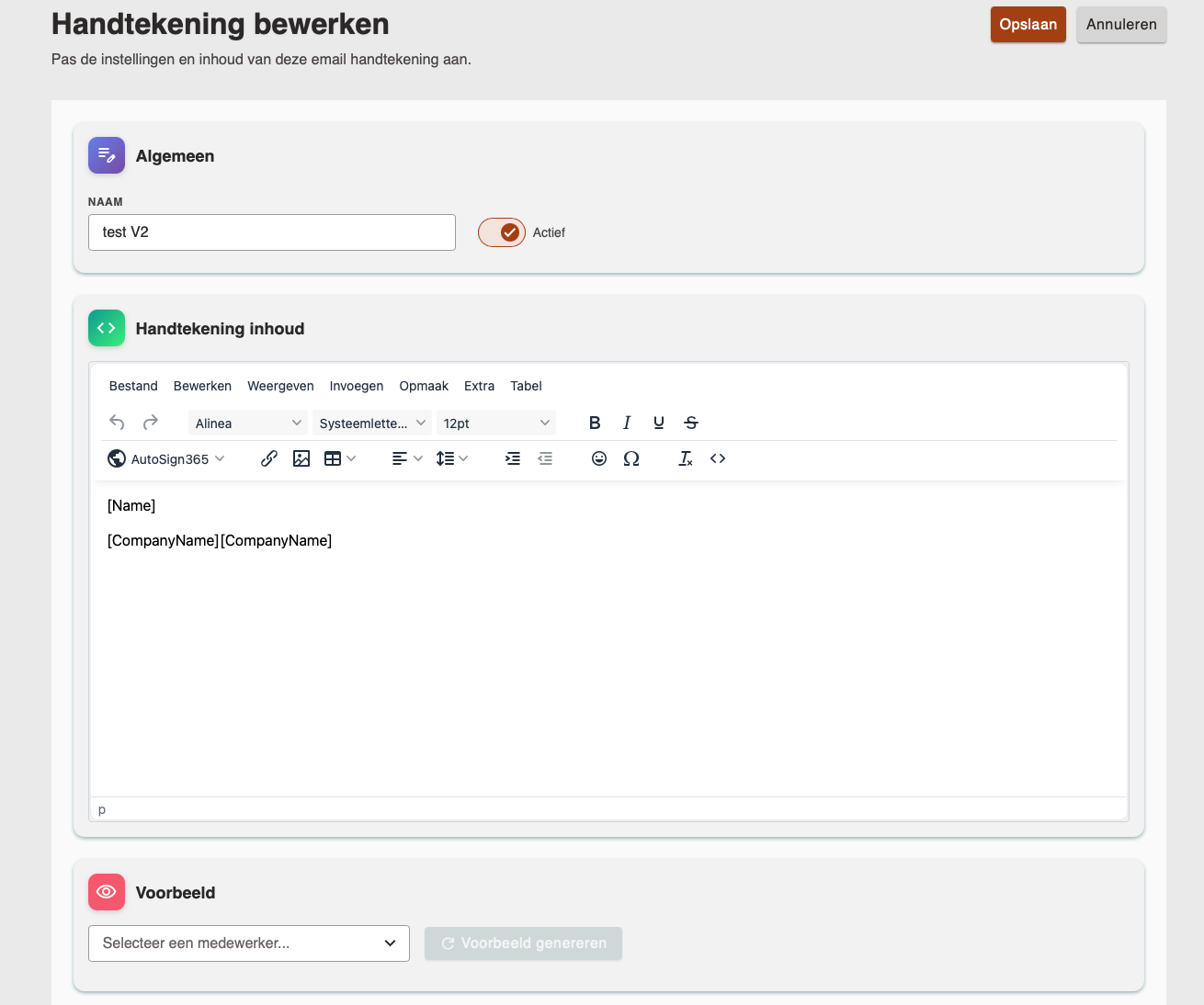 Bewerkpagina e-mailhandtekening Bewerkpagina e-mailhandtekening