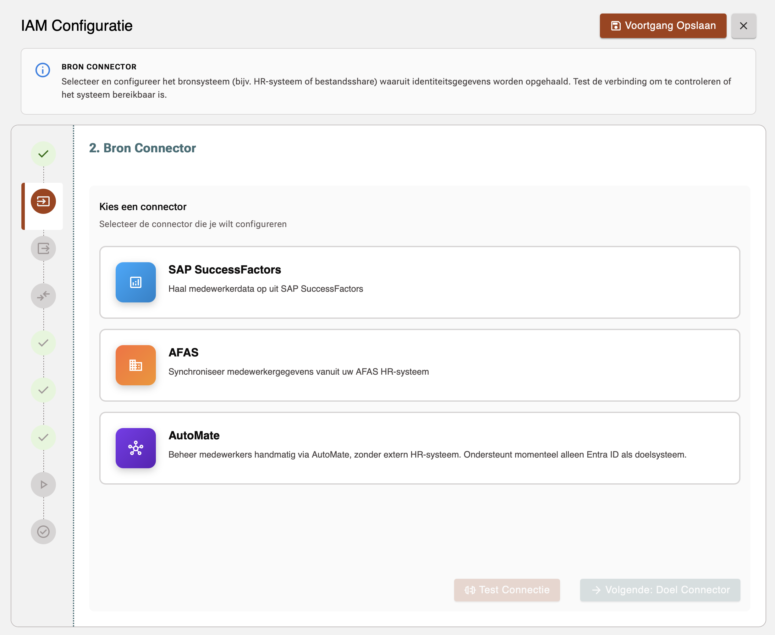 Keuze bronconnector: SAP SuccessFactors, AFAS of AutoMate Keuze bronconnector: SAP SuccessFactors, AFAS of AutoMate