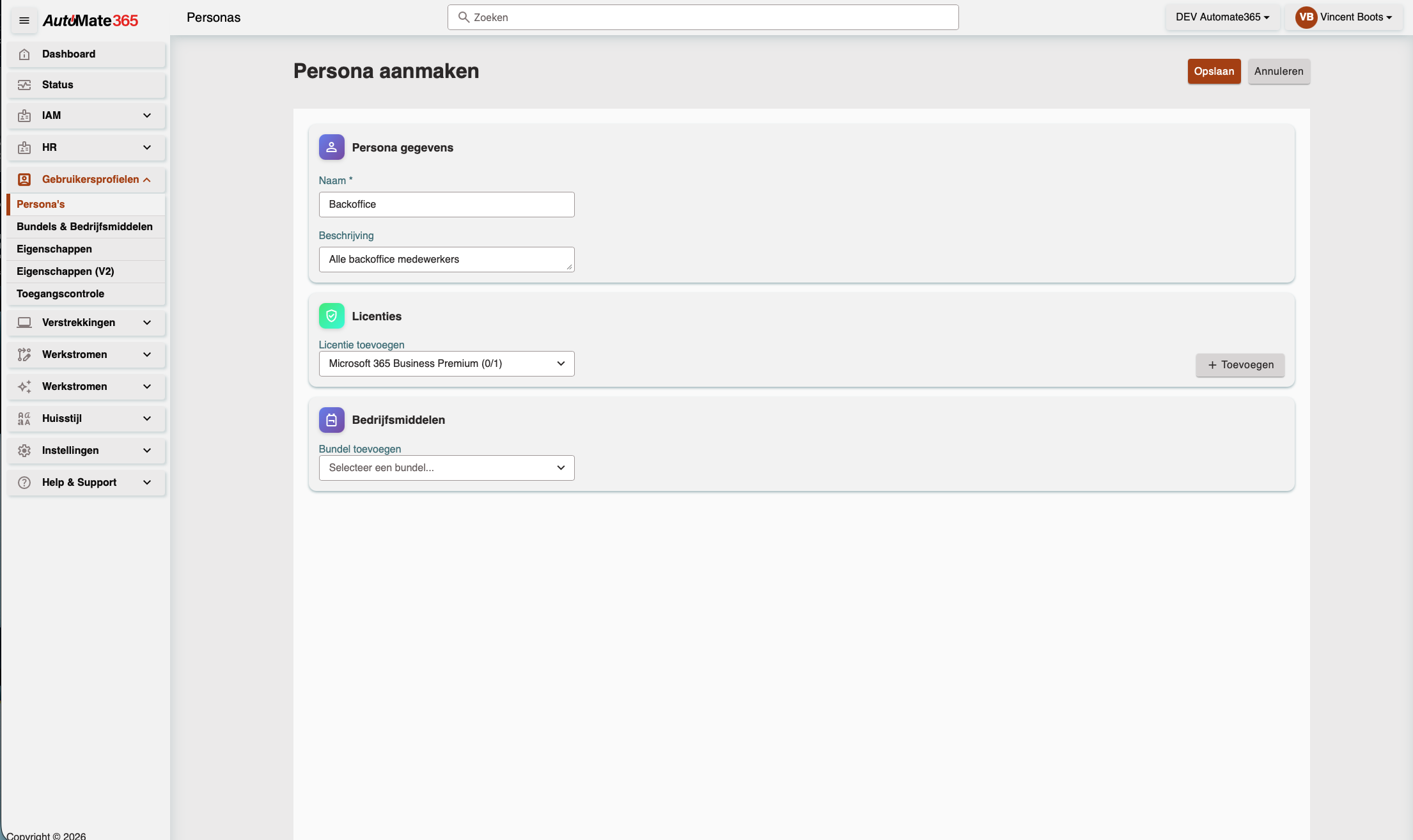 Persona aanmaken formulier Persona aanmaken formulier