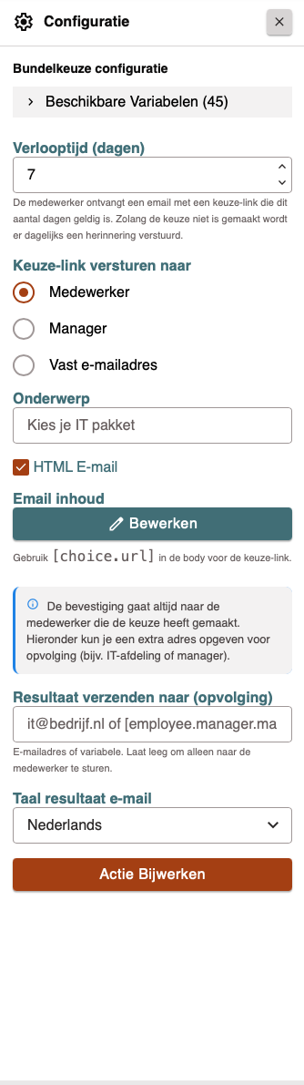 User Choice Bundle actie configuratie User Choice Bundle actie configuratie