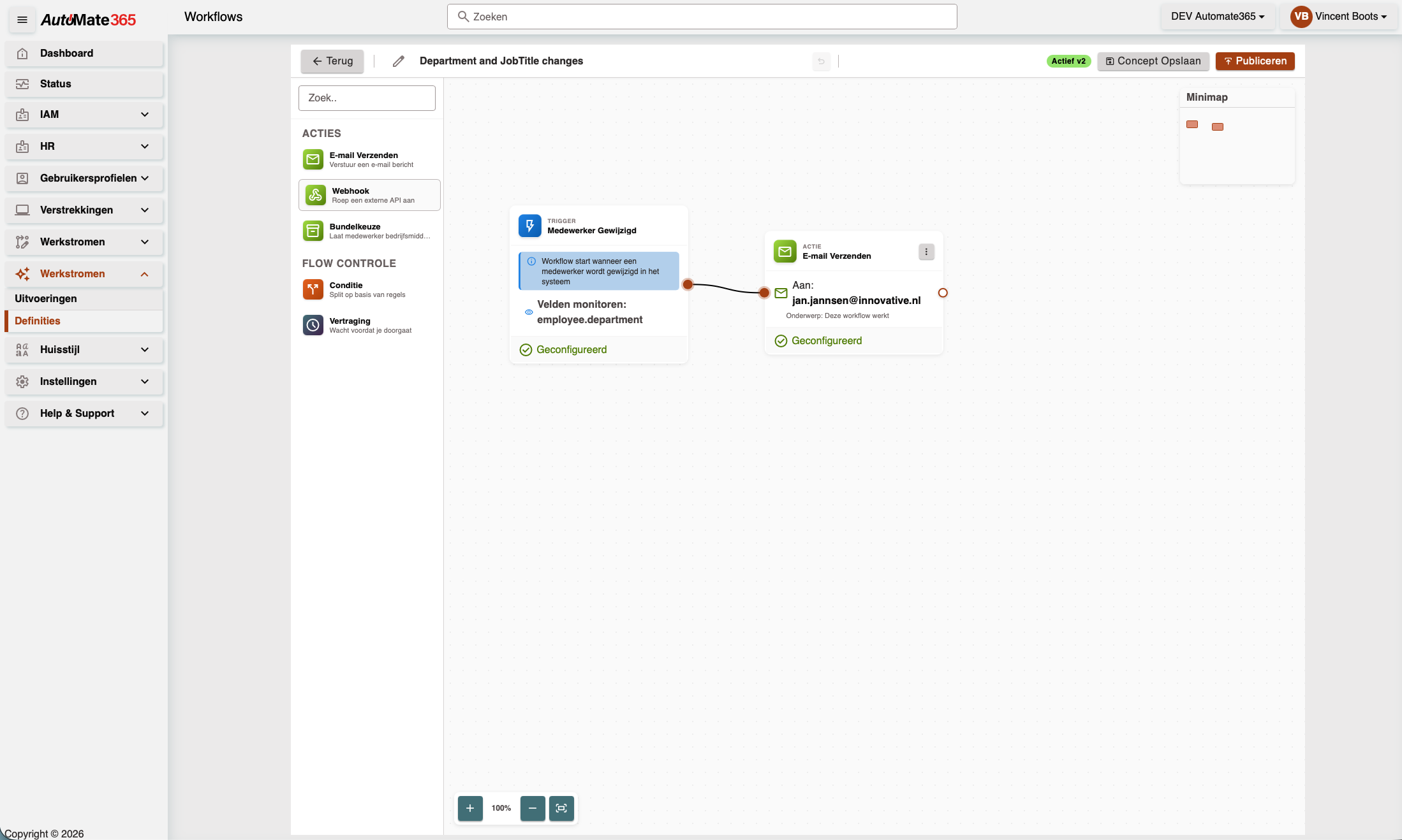 Workflow Designer canvas met blokken en verbindingen Workflow Designer canvas met blokken en verbindingen