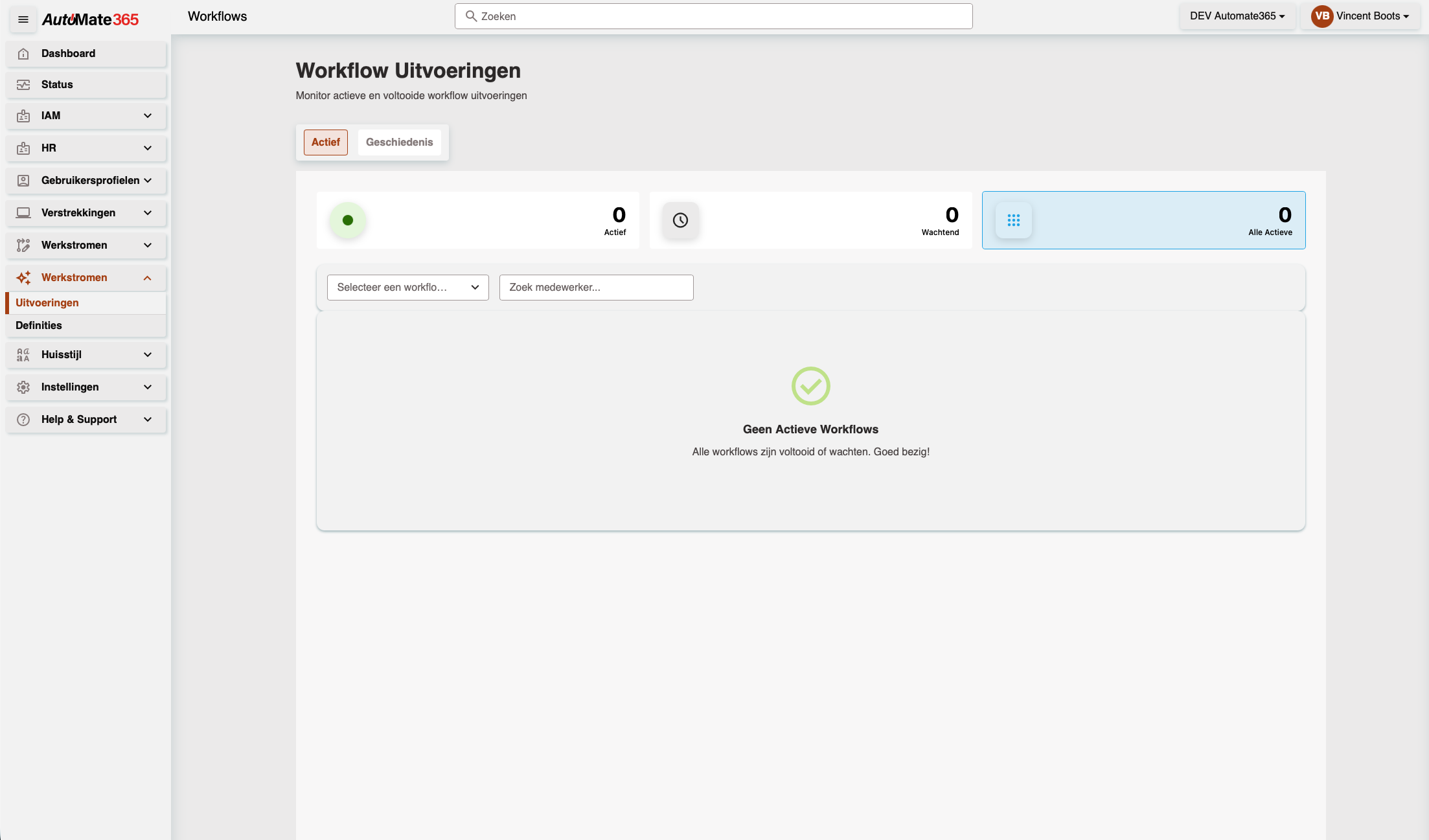Actieve workflow uitvoeringen